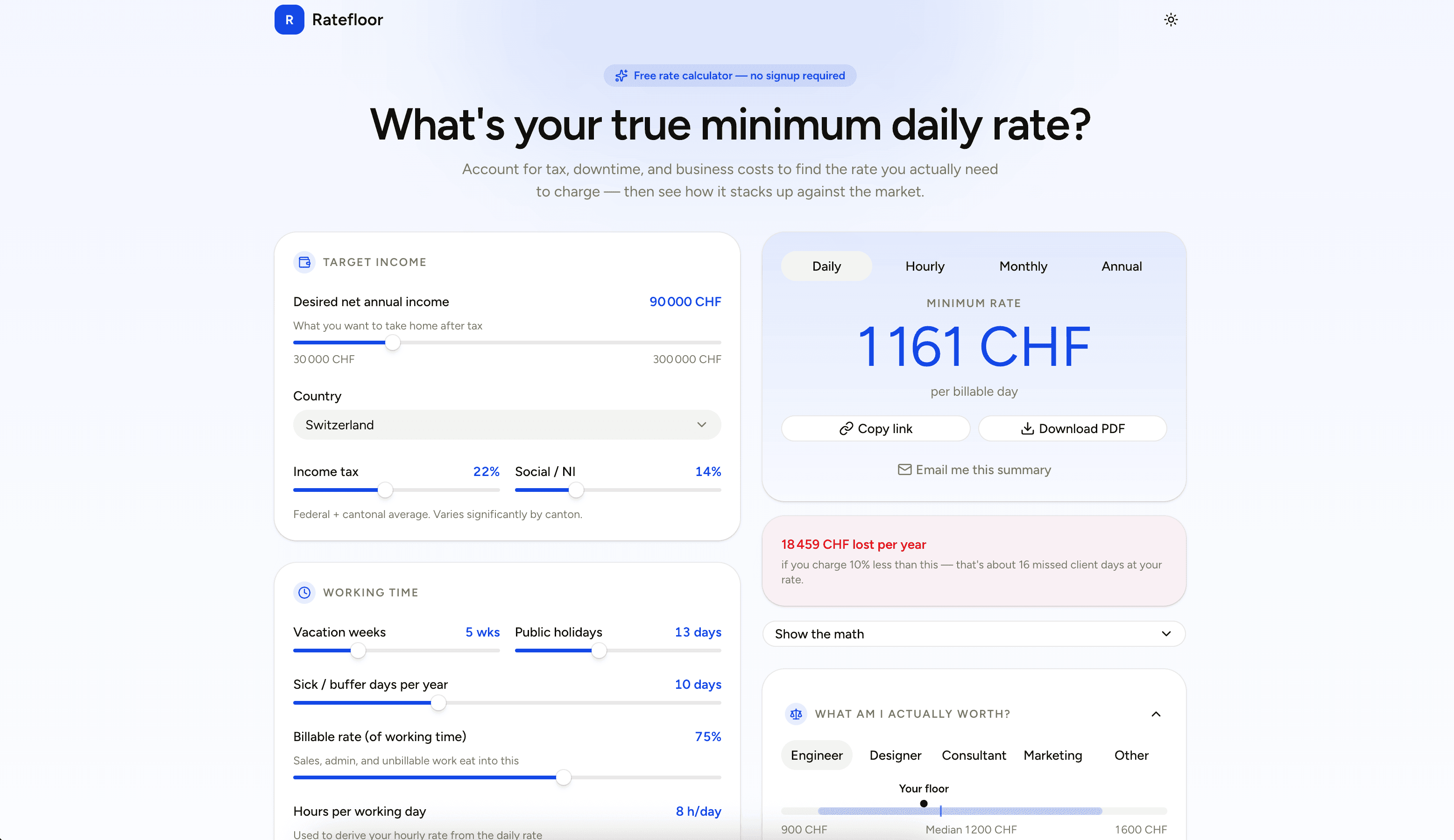 RateFloor — minimum daily rate calculator